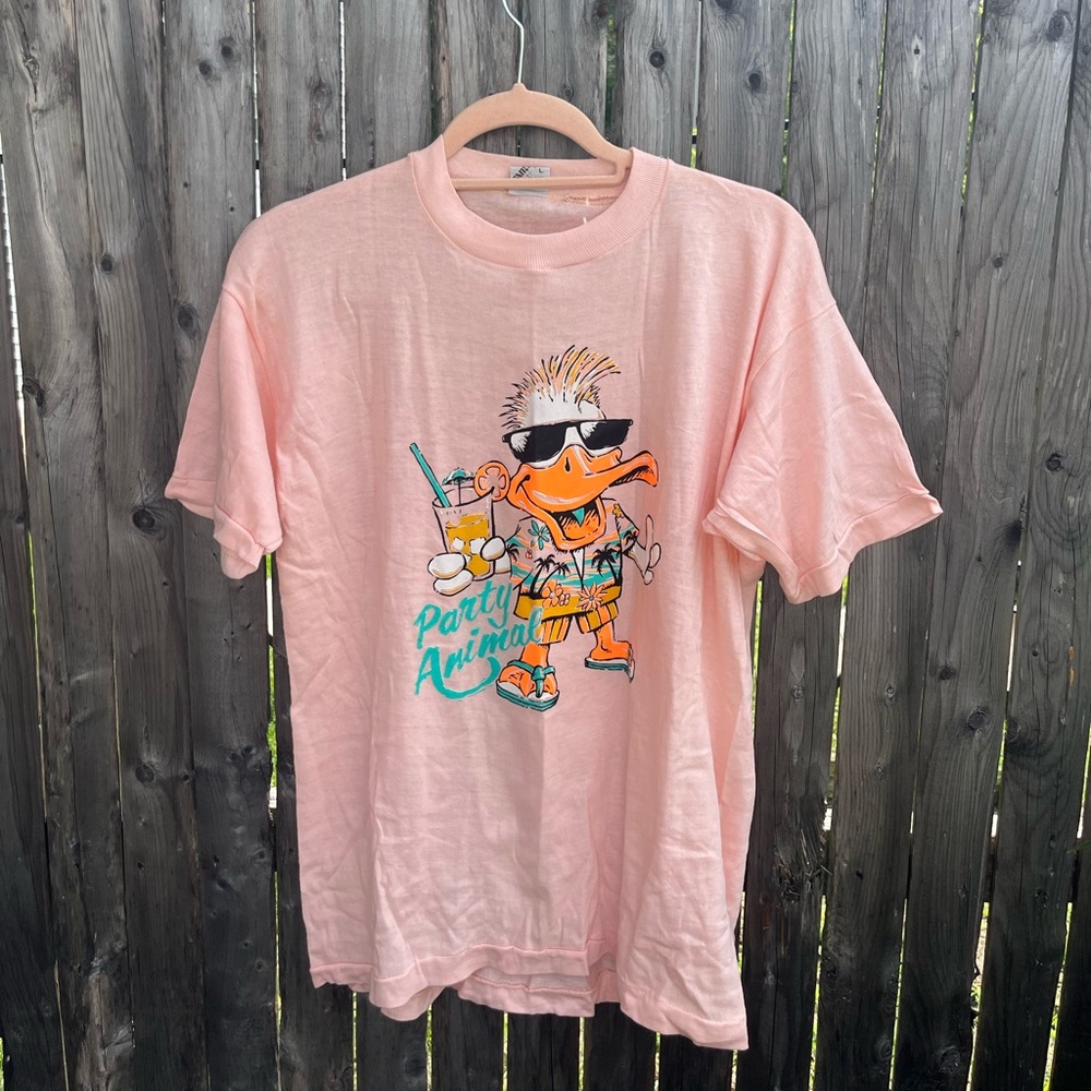 Vintage 80s Baby Pink Graphic Tee